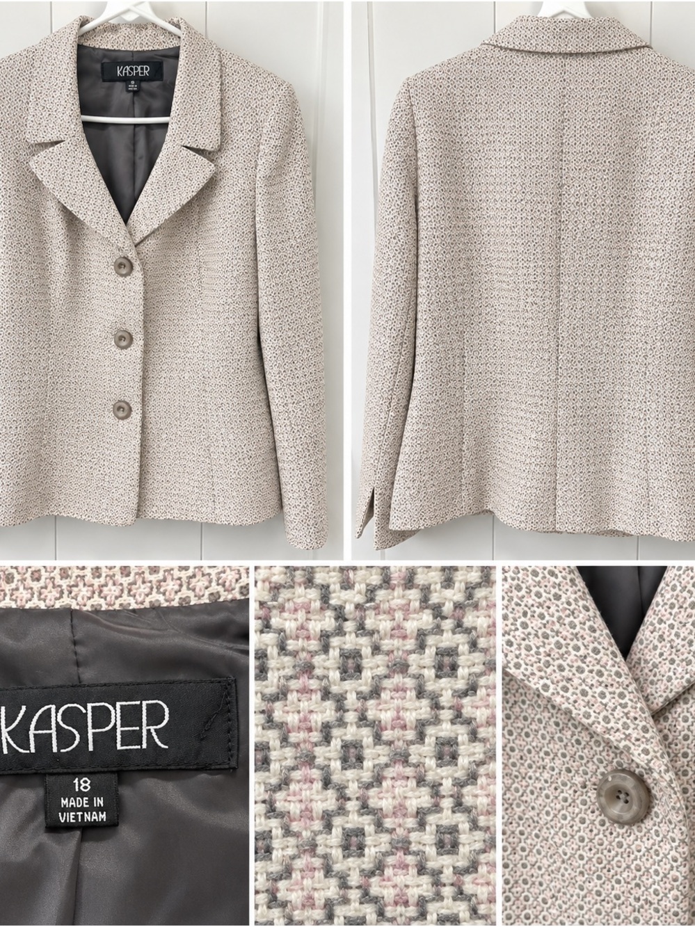 Kasper Women's Cream, Gray & Soft Pink Textured Blazer